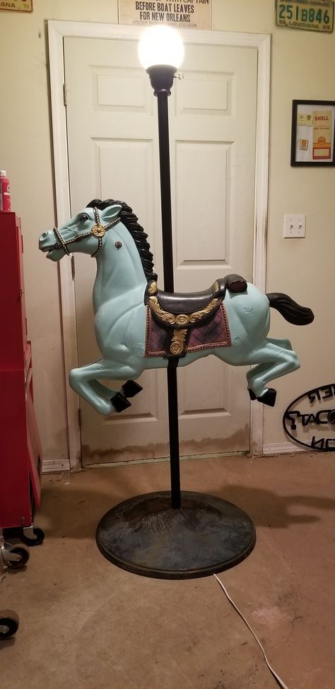 My custom carousel horse lamp Carousel Horse Decor, Diy Carousel Horse, Quirky Airbnb, Mosquitoes Repellent, Circus Room, Wooden Baby Crib, Western Lamps, Bunny Lamp, Vintage Carousel