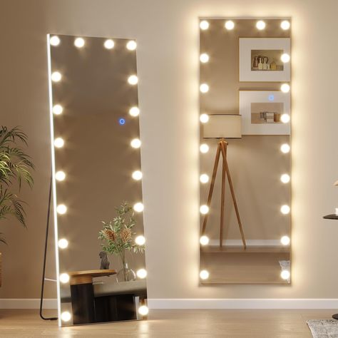 PRICES MAY VARY. 💡【 Lighting Control 】 - The Full Body Illuminated Makeup Mirror is fitted with 20 LED bulbs that evenly illuminate your entire body, allowing you to better apply makeup and get dressed. The full body mirror has 3 light colors for you to be free, which are cool, natural and warm. The brightness can be adjusted by yourself to suit any scene. 💡【 Material & Size 】 - This LED full body mirror with lights size: 55" x 20", in High-definition glass and high quality aluminum frame. The Body Mirror With Lights, Light Up Wall Mirror, Full Body Mirror With Lights, Mirror With Light Bulbs, Full Length Mirror With Lights, Bulb Mirror, Long Mirror, Color Lighting, Full Body Mirror