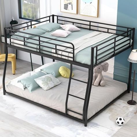 Amazon.com: HomSof Metal Floor Bunk Bed, Full XL over Queen, Black,82.4''L x 62.4''W x 53.7''H : Home & Kitchen Adult Bedroom Furniture, Queen Bunk Bed, Space Saving Bunk Bed, Bunk Beds Boys, Girls Bunk Beds, Adult Bunk Beds, Queen Bunk Beds, Low Bunk Beds, Metal Bunk Bed