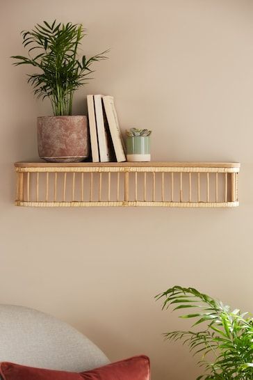 Buy Rattan Wall Shelf from the Next UK online shop Rattan Wall Shelf, Rattan Bedroom, Floating Wall Shelf, Rattan Wall, Japandi Decor, Uni Room, Floating Wall Shelves, Floating Wall, Room Ideas Bedroom