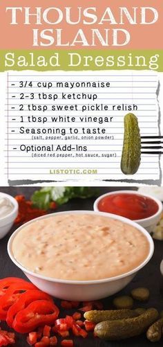 Burger Dressing, Thousand Island Salad, Island Salad, Homemade Thousand Island, Easy Homemade Salad Dressing, Salad Macaroni, Easy Salad Dressing Recipes, Salad Dressing Recipes Healthy, Easy Salad Dressing