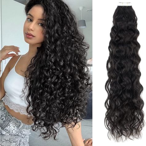 Curly Tape In Hair Extensions Real Human Hair Natural Wavy Tape In Extensions Tape Ins Real Remy Human Hair, Invisible, Seamless, Jet Black 20 Inch 20pcs 50 Gram Curly Hair Tape Ins, Curly Tape In Hair Extensions, Curly Extensions, Tape Ins, Curls For Long Hair, Real Human Hair Extensions, Hair Tape, Curly Hair Extensions, Colored Curly Hair