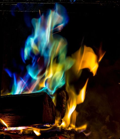 Colored Flame Fire Logs | How to Make Colored Fire Diy Campfire, Colored Fire, Water Softener Salt, Backyard Gathering, Colors Of Fire, Little Cabin In The Woods, Fire Color, Purple Flame, Old Candles