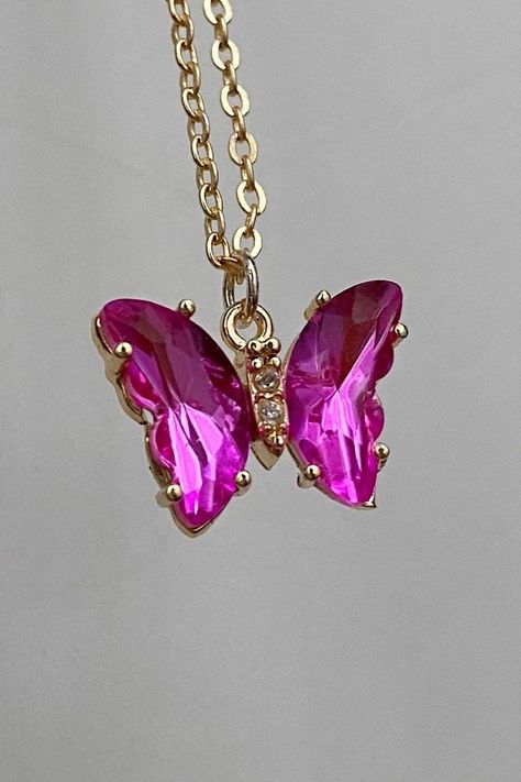 Pink Glass Butterfly Necklace, 24K Plated Gold, Statement Pendant Jewelry, Gift for Her, Friendship, Girlfriend Gift,Dainty Gift,Butterfly Glass Butterfly, Statement Pendant, Girlfriend Gift, Butterfly Necklace, Pink Glass, Girlfriend Gifts, Diy Clothes, Jewelry Gift, Pendant Jewelry