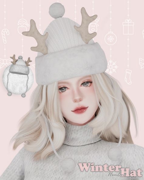 Winter Hat Ver.1 | HuiEn на Patreon Sims 4 Winter Accessories, Make Cat Ears, Dresses Sims 4, Sims Christmas, Ts4 Accessories, Sims4 Clothing, The Sims 4 Custom Content, Cc Hats, Rose Hat