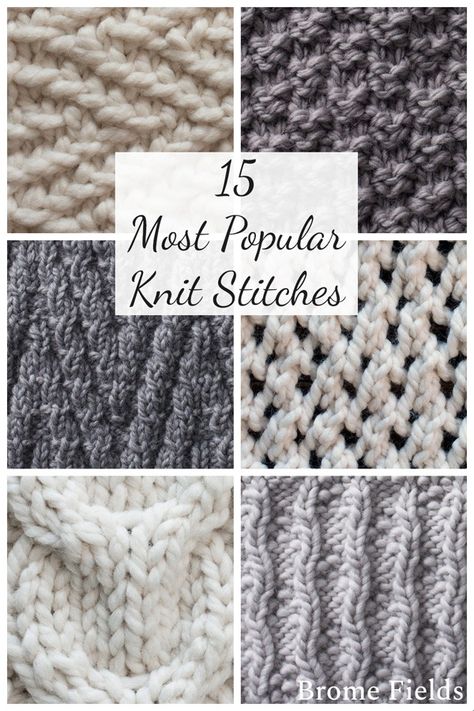 Looking to learn a new knit stitch? Here's a list of my most popular stitches! #knitstitches #knittingstitches #knittingstitchespatterns Herringbone Stitch Knitting, Knit Stitch Patterns Free, Knitted Squares Pattern, Types Of Knitting Stitches, Knit Stitches For Beginners, Knitting Squares, Knitting Patterns Free Blanket, Knitting Stitches Tutorial, Knitting Basics