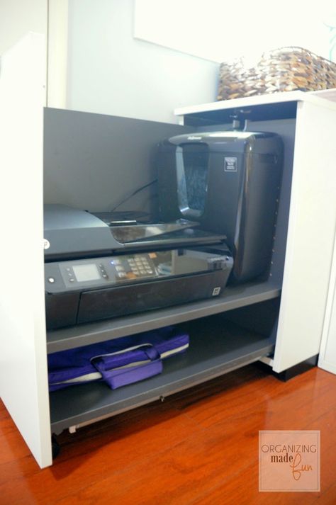 Hiding Printer In Home Office, Home Office Organizing, Small Closet Hacks, Small House Storage, Printer Storage, Printer Cabinet, Office Organizing, Printer Shelf, Storage Hacks Diy