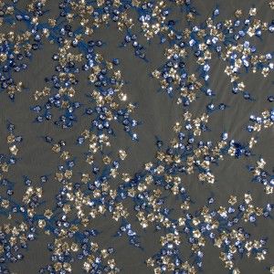 Deep Blue and Gold Fancy Floral Sequined Fabric on a Nude Stretch Netting Deep Blue And Gold, Sequined Fabric, Stretch Lace Fabric, Fabric Embellishment, Bridal Lace Fabric, Beautiful Fruits, Mood Fabrics, Gold Embroidery, Teal And Gold