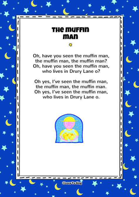 Nursery Rhyme The Muffin Man. Kids will love this fun sing along rhyme! Free lyrics and music on our website #lovetosing#nurseryrhymes #freelyrics #freemusic Muffin Man Nursery Rhyme, Muffin Song, Video Song Lyrics, Free Nursery Rhymes, Baby Storytime, The Muffin Man, Nursery Rhymes Preschool, Rhymes Video, Free Lyrics