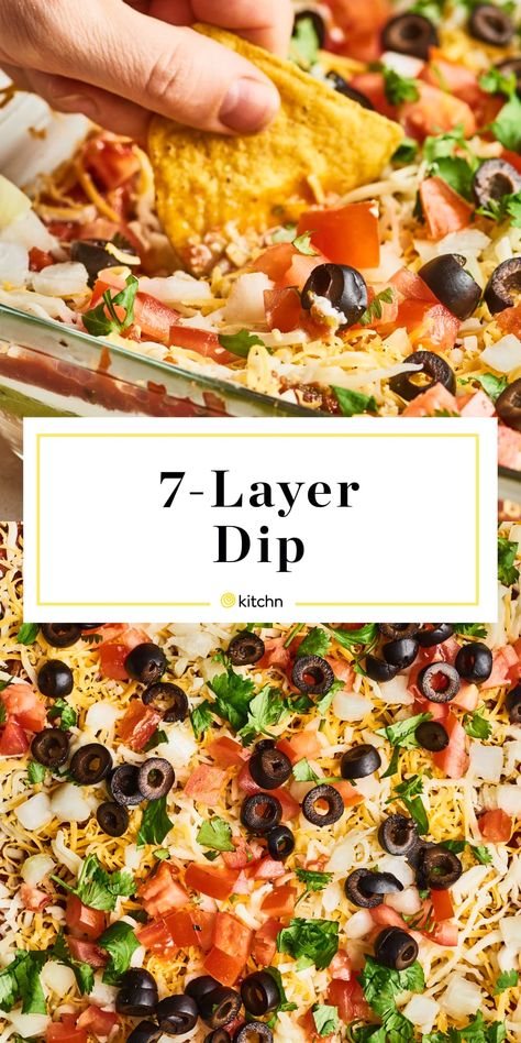 Layer Dip Recipe, Boat Snacks, 7 Layer Dip Recipe, Layered Dip Recipes, Canning Refried Beans, 7 Layer Dip, Layered Taco Dip, Seven Layer Dip, Party Cooking