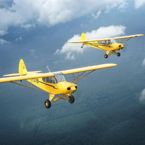 Flight of two Piper Super Cubs PA-18 Plane Painting, Piper J3 Cub, Piper Cub, Photo Avion, Piper Aircraft, Bush Plane, Small Airplanes, Super Cub, Airplane Art