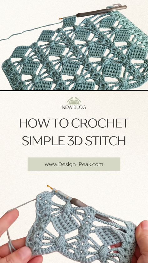 How to Crochet Simple 3D Stitch – Tutorials & More 3d Crochet Patterns Free, Open Weave Crochet Pattern, Crochet Freehand, Crochet 3d Stitch, Crochet Fashion Trends, Advanced Crochet Stitches, Crochet Game, Crochet Best, Easy Crochet Stitches