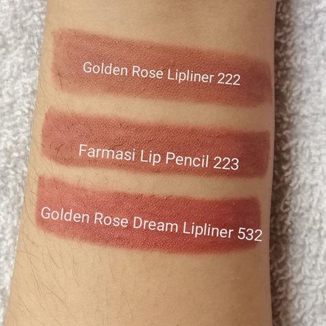 1.@goldenrose lipliner 222 is a perfect nude colour that gives your lips but better look 2.@farmasi lip pencil 223 is a little darker than the previous one which is also great as everyday shade 3.@goldenrose dream lipliner 532 is the bright one but still in the natural range Golden Rose Lip Liner, Natural Lip Colour, Nude Colour, Rose Lip, Natural Lip Colors, Natural Lip, Golden Rose, Lip Colour, Lip Pencil