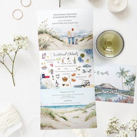 $4.34 | Vintage Coastal Seaside | Port Aransas Wedding - illustrated wedding invitation, watercolor, wedding itinerary timeline, custom wedding map, wedding weekend schedule, rustic coastal wedding, seaside wedding, ocean themed wedding, beach wedding weekend, nautical Rustic Coastal Wedding, Ocean Themed Wedding, Coastal Wedding Invitations, Weekend Schedule, Ocean Wedding Theme, Itinerary Invitation, Wedding Ocean, Custom Wedding Map, Wedding Invitation Watercolor