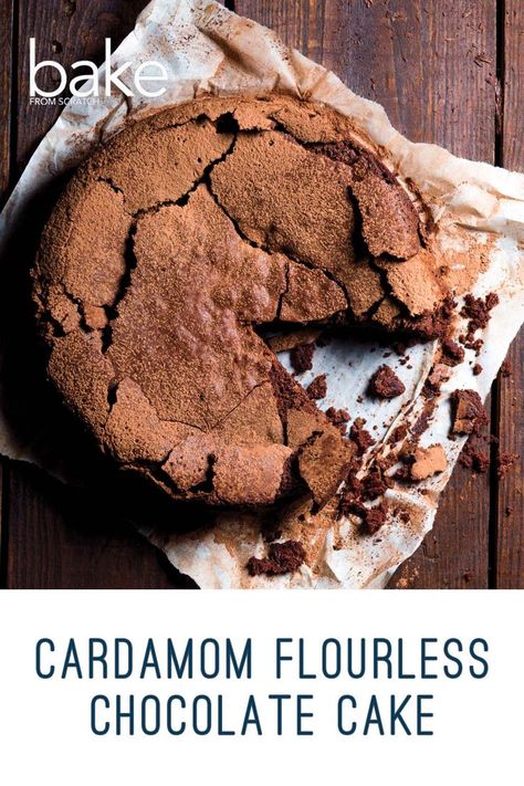 The extra special part for this flourless beauty? Cardamom! This cake has the most amazing crackled top, which, combined with the cardamom-scented cake, yields the perfect mix of crispy, soft, chocolaty goodness in a single bite. Also, it's the perfect make ahead dessert! Great for a long weekend or to prep for the week. Cardamom Recipe, Cardamom Cake, Flourless Chocolate Cake, Make Ahead Desserts, Flourless Chocolate Cakes, Chocolate Mug Cakes, Flourless Chocolate, Bittersweet Chocolate, Mug Cake