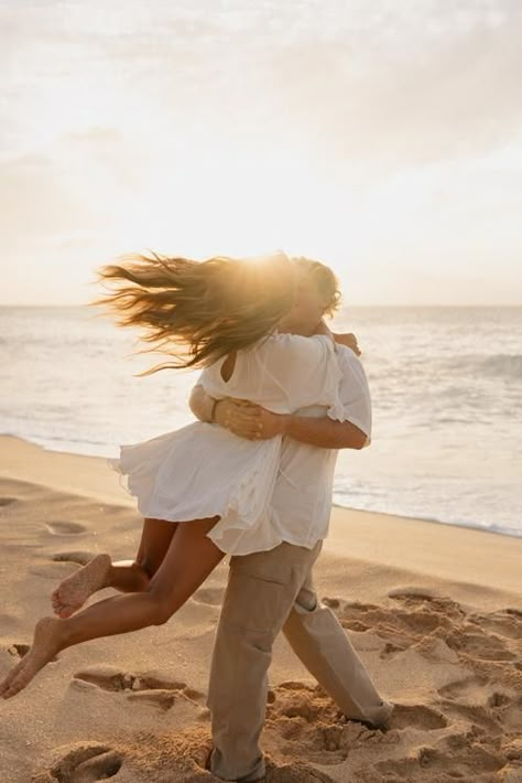 Hawaii-engagement-session---sunset-beach-photoshoot---white-dress-engagement-session---Beba-Vowels-Photography---Oahu-photoshoot---Oahu-engagement-session---kauai-wedding-inspiration---beach-hawaii-wedding-Inspo---hawaii-wedding---Oahu-hawaii-wedding-inspiration-photography---couples-photoshoot-on-beach---north-shore-beach-photoshoot---couples-photography---pose-inspiration-wedding-photography Romantic Beach Couple, Beach Couple Poses, Beach Pictures Inspo, Beach Wedding Pics, Engagement Photo Shoot Beach, Engagement Pictures Beach, Engagement Beach, Couples Beach Photography, Couple Beach Pictures