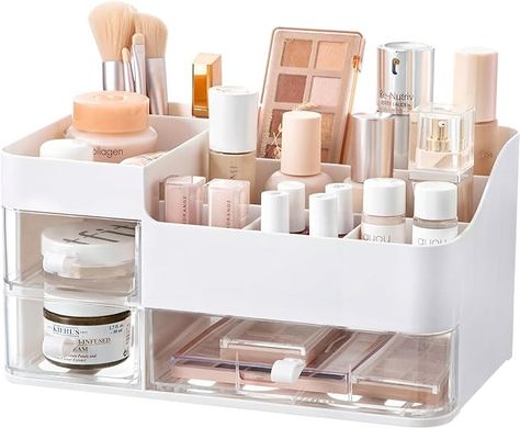 Amazon.com: HBlife Makeup Organizer for Vanity Bathroom Organizer Large Skincare Organizers with 3 Drawers Makeup Organizers and Storage Cosmetic Storage, White : Beauty & Personal Care Beauty Organizer, Beauty Organization, Cosmetic Display, Vanity Bathroom, Make Up Organiser, Skincare Organization, Glass Storage Jars, Vanity Countertop, Plastic Organizer