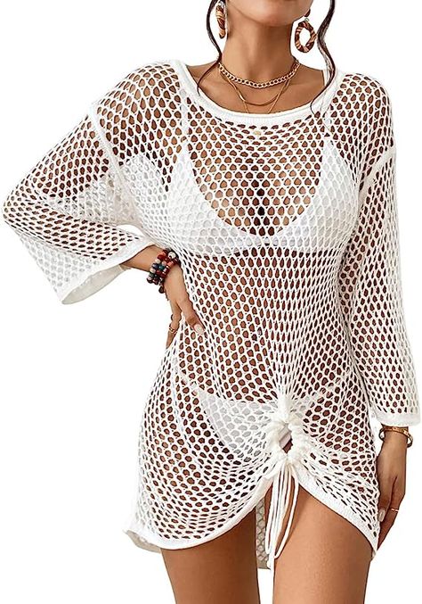 Bathing Suit Cover Up Dress, Crochet Beach Cover Up, Long Sleeve Crochet, Crochet Bathing Suits, Beachwear Collection, Sleeve Crochet, Country Fashion, Crochet Cover Up, Long Sleeve Swimsuit