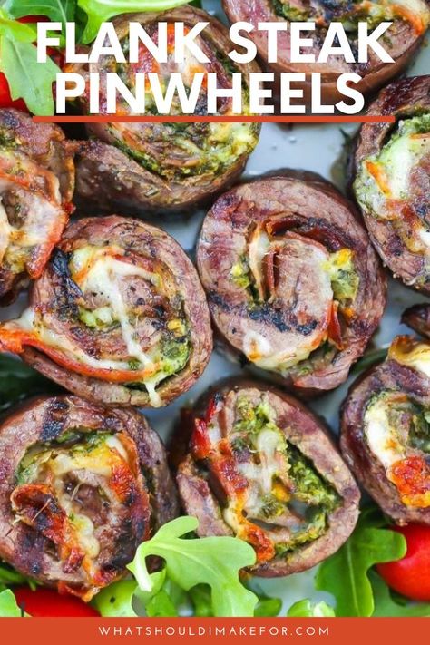 Flank Steak Pinwheels, Flank Steak Rolls, Steak Pinwheels, Steak Dinner Sides, Steak Rolls, Grilling Recipes Sides, Flank Steak Recipes, Steak And Shrimp, Grilled Steak Recipes