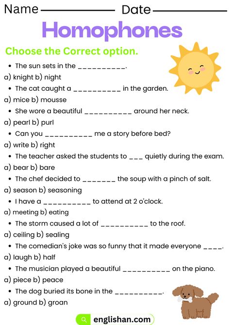 Homophones Worksheets in English Homophones Worksheets For Grade 2, Homophones Worksheets Grade 1, Homophones Worksheets For Grade 3, 3rd Grade English Worksheets, Homonyms Worksheet, Homophones Activities, Tutoring Reading, Homophones Activity, Homophones Worksheets