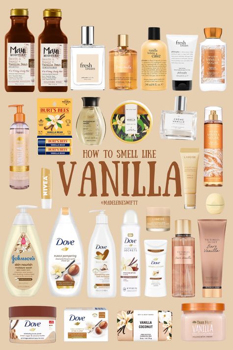 hello my pretties!! everything is linked under shop the look <333 ! vanilla + vanilla girl + body wash + hygiene + perfume + body lotion + body scrub + self care + body + care + skin + shower routine + lip balm + sugar scrub + body lotion + lip scrub + skincare + gifts + gift ideas + linked + amazon + amazon associate Best Vanilla Scented Perfume, Vanilla Lotion Aesthetic, French Vanilla Body Wash, The Body Shop Vanilla Perfume, Vanilla Body Scrub Diy, Best Vanilla Body Lotion, Body Care Routine Aesthetic, Best Vanilla Body Wash, Body Hygiene Vanilla