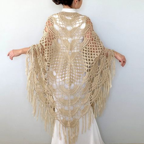 Beige wedding crochet shawl, bridal mohair wrap, evening cover up, boho fringed scarf, bridesmaid gift, fall winter wedding  Wedding shawl the perfect winter wedding accessory, my luxurious wrap will keep you warm and cozy all night long. 💕If you are in a hurry, please contact with me expedite shipping available 💕 100% Handmade 💕MATERİAL: Mohair, wool, acrylic.  💕 MEASUREMENTS:  Length: 90'' ( 230 cm) Width: 39'' (100 cm) (without fringes) 💕Color: BEIGE (AS SHOWN)  💕 CARE INSTRUCTIONS:   - Bridal Cape Winter, Crochet Fall Decor, Winter Wedding Accessories, Wedding Crochet, Winter Wedding Shawl, Fall Winter Wedding, Wedding Sweater, Bridal Capelet, Bridesmaid Wrap