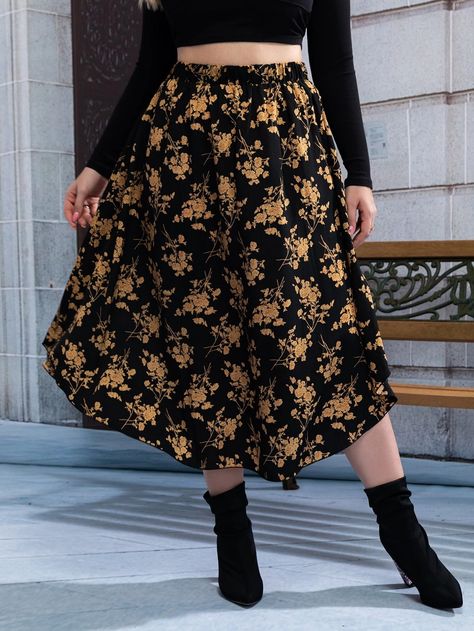 Long Skirt Outfits For Summer, Printed Silk Skirt, Plus Size Skirt, Elegant Jacket, Long Skirt Outfits, Skirt Plus Size, Flower Skirt, Floral Print Skirt, Flare Leg Jeans