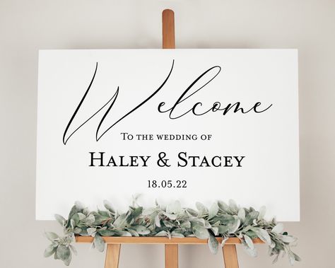 A2/A1 Printed Personalised Board/Mounted Wedding Welcome Sign, White. Simple by InvitationsbyClareM on Etsy Welcome To Our Beginning Sign Wedding, Welcome To Our Beginning Sign, Welcome To Our Beginning, Forever Sign, Mum Wedding, Decal Business, Favour Tags, Welcome Sign Wedding, Svg Fonts