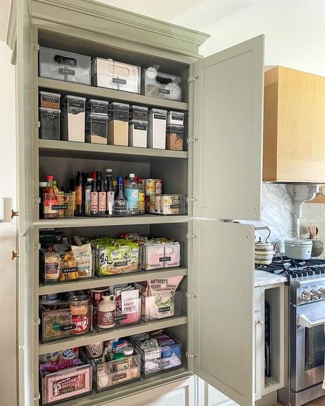 SOS • Home Organizing/Design on Instagram: "Here are a few pics of our kitchen transformation for the fab @sydneysheadesign ! I wish I had before pics to show you but we were just too excited to get started ☺️. Just imagine messy drawers and expired food hiding in the back of these deep shelves. 🤪🙃 Adding decanting canisters, an XL turntable, and the right fitting bins make this cabinet pantry way more functional! We loved working in your adorable home @sydneysheadesign - thanks for having us!😍" Can Storage In Drawers, How To Organize A Deep Pantry Cabinet, Can Storage Pantry Pull Out, Organizing Seasonings Cabinet, Organize Deep Pantry Cabinet Wood, Cabinet Pantry, Expired Food, Adorable Home, Your Adorable