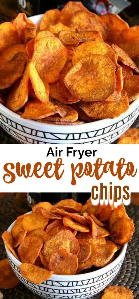 Air Fryer Sweet Potato Chips, Sweet Potato Chips Recipe, Air Fryer Recipes Low Carb, Air Fried Food, Air Fryer Oven Recipes, Recipes Low Carb, Air Fry Recipes, Sweet Potato Chips, Air Fryer Dinner Recipes