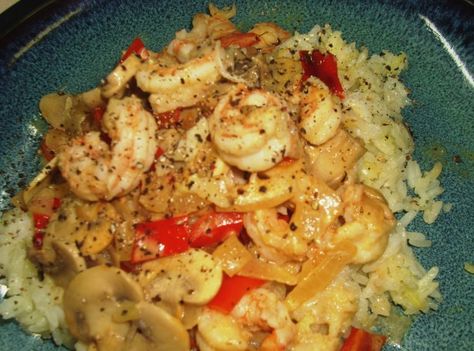 Blackened Shrimp Stroganoff Recipe - Food.com Shrimp Stroganoff, Blackened Shrimp, Fettuccine Pasta, Sauteed Shrimp, Stroganoff Recipe, Shrimp Recipe, Sliced Mushrooms, How To Cook Shrimp, Roasted Red Peppers