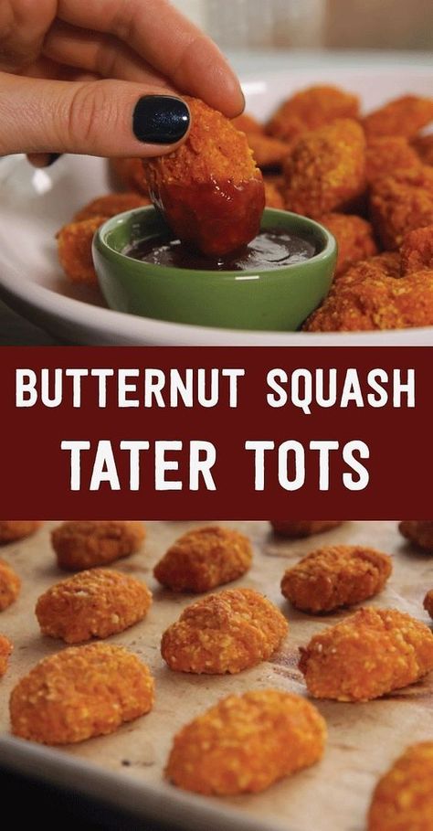 Butternut Squash Recipes, Tater Tots, Vegan Appetizers, Squash Recipes, Vegan Foods, Veggie Dishes, Tempura, Vegan Eating, Vegan Snacks