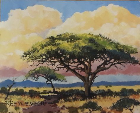 African Tree Painting, African Landscape Painting, African Safari Nursery, Safari Painting, Bush Painting, Sunset Landscape Painting, African Tree, African Savanna, African Landscape