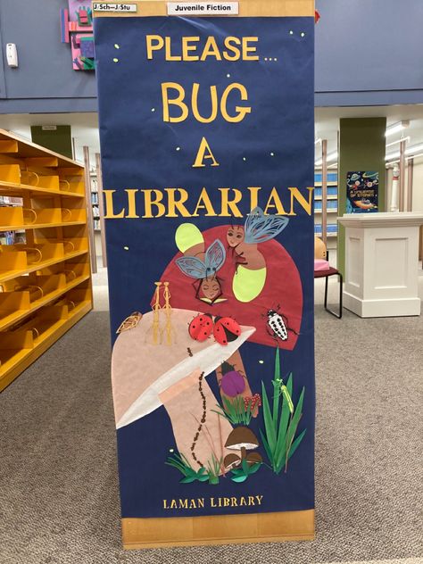 June Library Display Ideas, Fall Library Displays Bulletin Boards, Dinovember Library Display, May Library Displays, Library Decor Ideas, Camping Display, Library Display Ideas, Fall Library Displays, Book Bulletin Board