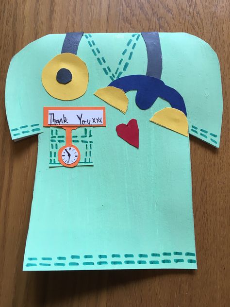 Doctor and nurse thank you card. Diy Cards For Teachers, Nurses Day Quotes, Community Helpers Crafts, Doctor And Nurse, Bible Crafts Sunday School, Happy Nurses Day, Thank You Cards From Kids, Community Helpers Preschool, Nurse Art