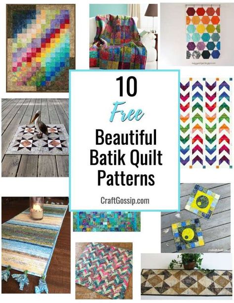 With their rich and saturated colors, batik fabrics are a joy to work with.  The patterns are varied and beautiful.  Batiks definitely have a different feel than other fabrics, but they make beautiful quilts.  Here are ten batik fabric projects … Read More... Quilt Patterns For Batik Fabrics, Batik Sewing Projects, Batik Scrap Quilts, Batik Fabric Projects, Batik Quilt Patterns Free, Batik Jelly Roll Quilt Patterns Free, Batik Quilts Ideas Free Pattern, Batik Quilts Ideas, Batik Quilt Patterns