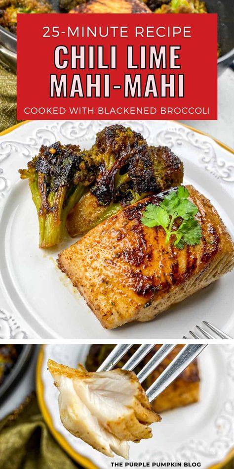 If you are looking for ways to get the whole family to love fish, this recipe for Chili Lime Mahi-Mahi may be the one! The mahi-mahi is pan-seared in a slightly sweet chili and lime sauce and is ready to serve in 25 minutes with blackened broccoli on the side. Chili Lime Mahi Mahi, Mahi Mahi Sides, Mahi Mahi Recipes Baked Healthy, Mahi Mahi Side Dishes, Easy Mahi Mahi Recipes, Mani Mahi Recipes, Blackened Broccoli, Mahi Mahi Recipes Baked, Mahi Recipes