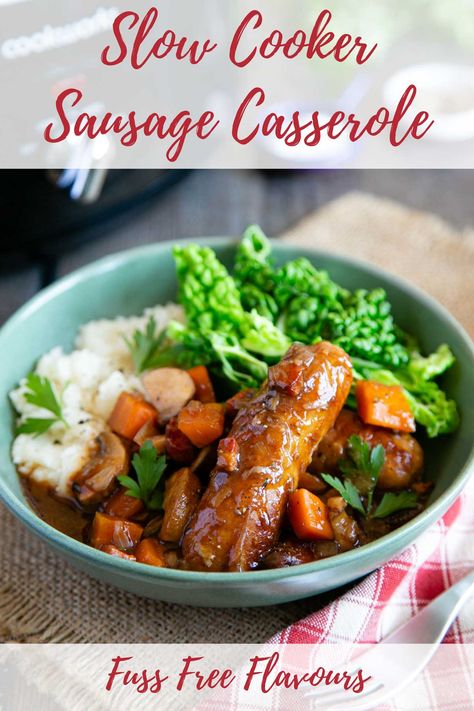 Sausage Links In Crockpot, Sausage Casserole Slow Cooker, Easy Sausage Casserole, Sticky Sausages, Slow Cooker Sausage, Savoury Mince, Sausage Crockpot, Sausage Lasagna, Vegetarian Sausages