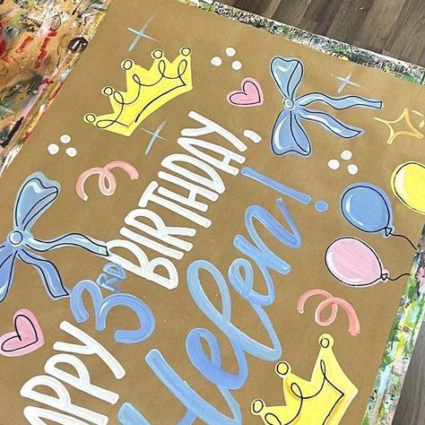 Party Banners Diy, Paper Banners Ideas Diy, Brown Paper Banner Birthday, Painted Signs On Brown Paper, Banner Birthday Design, Brown Paper Birthday Banner, Brown Paper Sign, Birthday Signs Diy Poster, Painted Banner Ideas