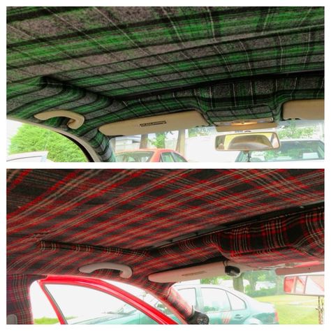 Truck Interior Ideas Diy, Diy Car Wrap Ideas, Diy Headliner In Car, Car Ceiling Ideas, Diy Car Headliner Ideas, Truck Headliner Ideas, Car Roof Interior Diy, Paint Car Interior, Car Headliner Ideas