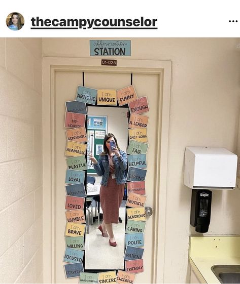 Mirror Meet The Person Responsible Mirror, Kindness Board, Affirmation Station, Club Activities, Mental Health Month, Class Door, Staff Room, Workplace Wellness, Boys And Girls Club