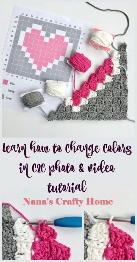 C2c How To, How To Change Colors In C2c Crochet, What Is C2c Crochet, C2c Heart Graph, Crochet C2c Tutorial, How To Crochet C2c, C2c For Beginners, How To Graph Crochet, Free Graph Crochet Patterns