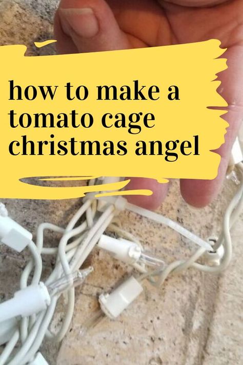 Tomato Cage Holiday Ideas, Tomato Cage Repurpose, Angel Outdoor Christmas Decorations, Tomato Cage Crafts Outdoor Christmas, Tomato Cage Crafts Christmas, Christmas Cemetery Decorations Ideas Diy, Diy Outdoor Christmas Angel, Tomato Cage Angel Tutorial, Repurpose Tomato Cages