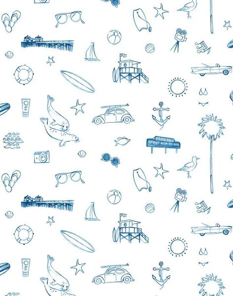 Digitally-printed on 100% nontoxic eco friendly paper Material: bright smooth matte finish, scratch resistant paper Made to order; non-refundable Sustainably made in Los Angeles, CA Blue And White Wallpaper Boys Room, Dollhouse Walls, Usa Wallpaper, Malibu Blue, Fun Wallpaper, Geometric Vintage, Rv Ideas, Fabric Wall Art, Wallpaper Rolls