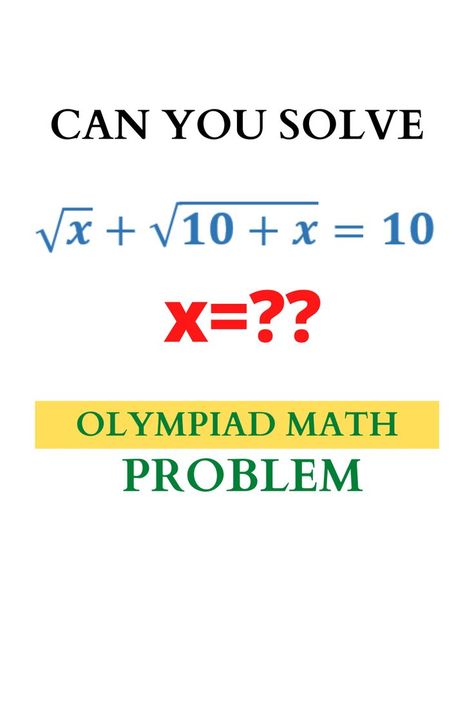 Olympiad Challenge | Solving Radical Equation | Math Olympiad Preparation | No Calculator | A-MATHS Radical Equations, Algebra Problems, Math Olympiad, Study Tips For Students, Math Formulas, Math Problems, Math Books, Math Practices, Drawing Lessons