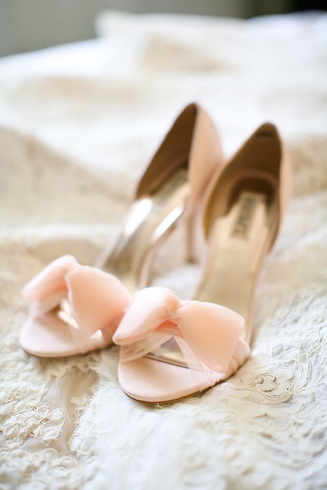 Peach Bow Bridal Heels Peach Heels, Badgley Mischka Bridal, Blush Heels, Pink Passion, Bridal Heels, Makeup Clothes, Wedding Dress Shoes, Fancy Shoes, Yellow Wedding