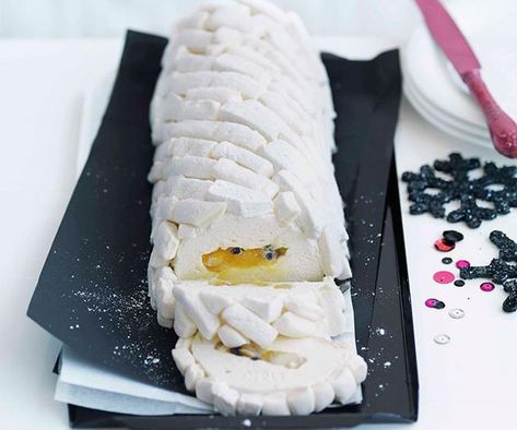 Adriano zumbo: passionfruit, lychee and coconut bûche de noël recipe | Gourmet Traveller Zumbo Recipes, Zumbo Desserts, Zumbo's Just Desserts, Adriano Zumbo, Summer Fruit Recipes, Coconut Desserts, Pistachio Cake, Christmas Food Desserts, Fancy Desserts