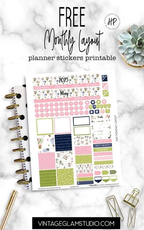 May Monthly Layout - Classic Happy Planner - Printable Meal Planner Monthly, Happy Planner Ideas, Happy Planner Monthly, Free Blank Calendar, Free Printable Monthly Planner, Glam Studio, Monthly Layout, Monthly Printable, Study Planner Printable