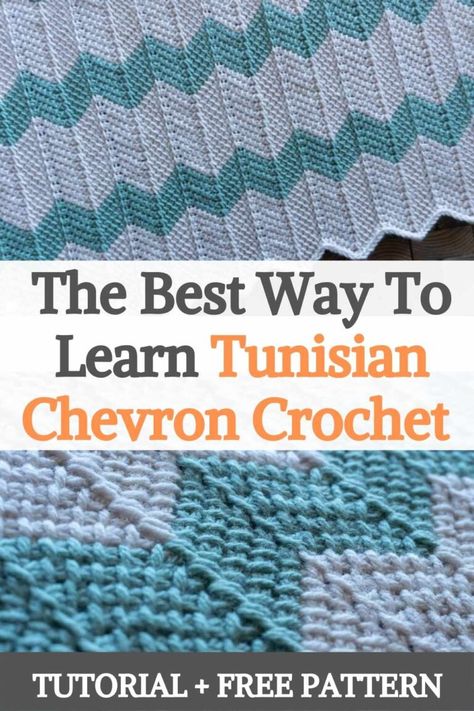 This way it is much easier than traditional Tunisian Chevron techniques, also very fast and fun to work with. For this tutorial, you will need to start with a regular Tunisian simple crochet baseline. To make a Tunisian Chevron piece of any substantial width, you will need a Tunisian crochet hook. When learning, it is generally recommended to use a hook that is larger than necessary. In Tunisian Chevron crochet, you will use a multiple of fourteen (14) stitches + one (1) for the base chain... Tunisian Crochet Free, Tunisian Crochet Blanket, Tunisian Crochet Pattern, Tunisian Crochet Hook, Chevron Crochet, Tunisian Crochet Patterns, Tunisian Crochet Stitches, Crochet Patterns Free Beginner, Crochet Afgans