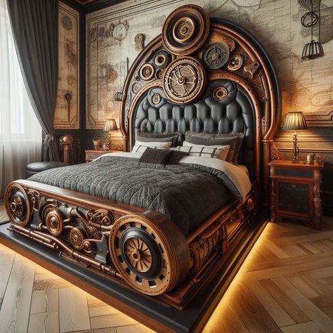 Wow Breathtaking 😀 Steampunk Bedroom, Bed Picture, Velvet Drapes, Style Bed, Trending Art, Vintage Lanterns, Steampunk Design, Steampunk Style, Retro Futuristic